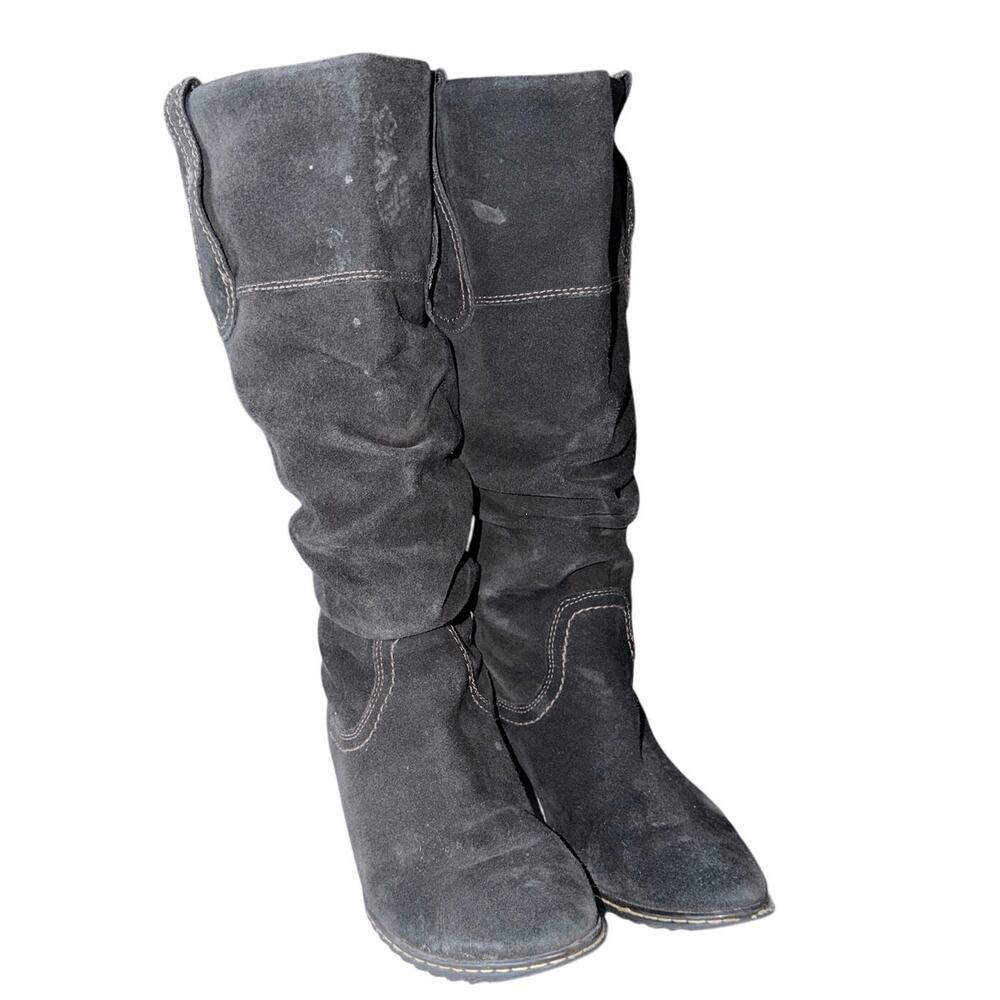 Sofft black suede leather tall slouchy boots side zip womens 8.5 lagenlook